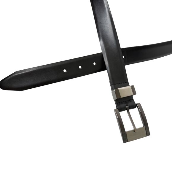 Men's Dress Belt Size 42 Black Smooth Genuine Leather Classic Square Buckle - Picture 4 of 6